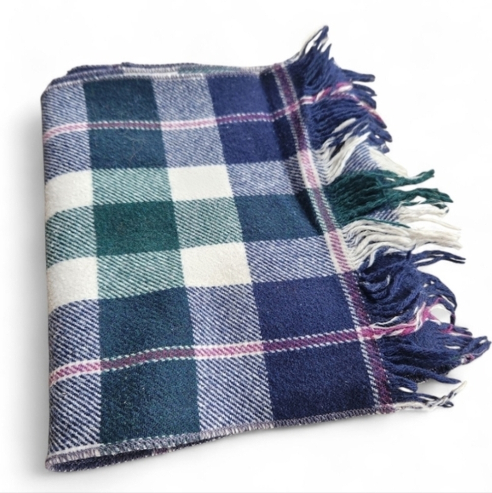 Men's Vintage Plaid Wool Scarf Long 56 Inches